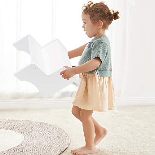Wooden 2-Step Toddler Stool with Handles & Non-Slip Pads - White