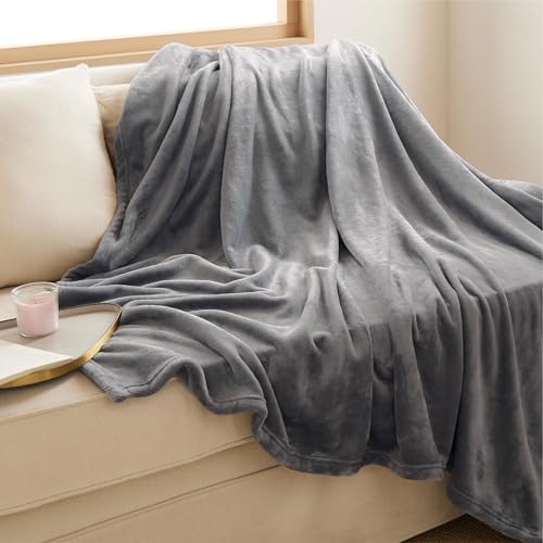 Soft Flannel Fleece Throw Blanket 50x60 Inches, Lightweight Cozy Grey