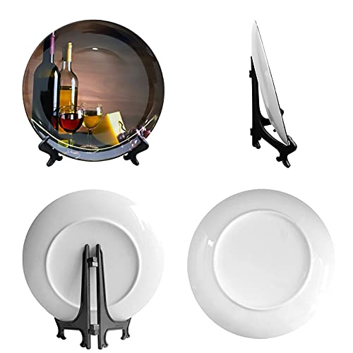 10-Inch Decorative Ceramic Plate with Display Stand - Wine Bottle Theme
