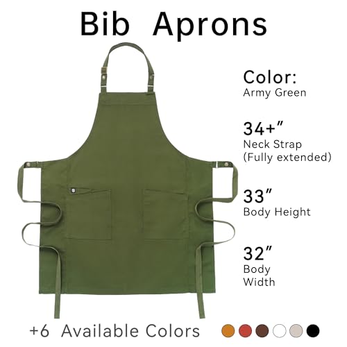 Waterproof Canvas Kitchen Apron with Pockets - Adjustable BBQ Grill Apron