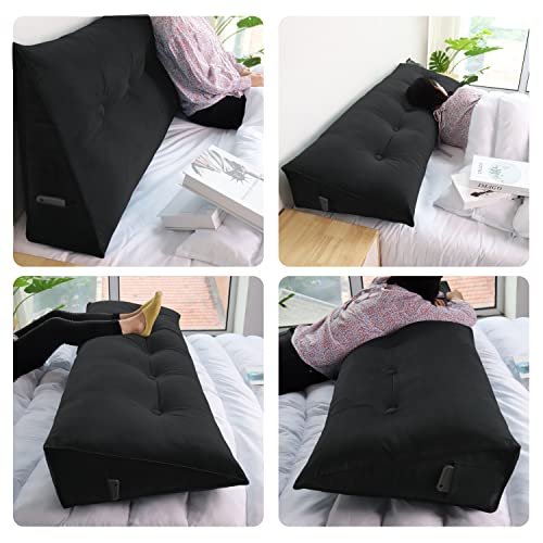 Cotton Velvet Wedge Headboard Pillow - Twin Size Back Support Cushion, Soft and Removable Cover