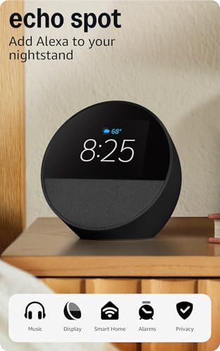Amazon Echo Spot Smart Alarm Clock with Alexa - Black