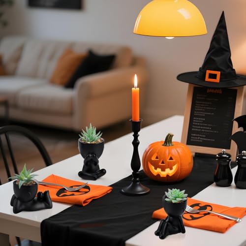 3-Pack Artificial Mini Succulents in Black Human-Shaped Pots for Desk Decor