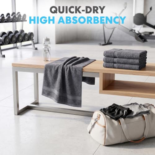 100% Cotton Hand Towels 16x27 Inch - Soft Absorbent Gray Towel Set (12 Pack)