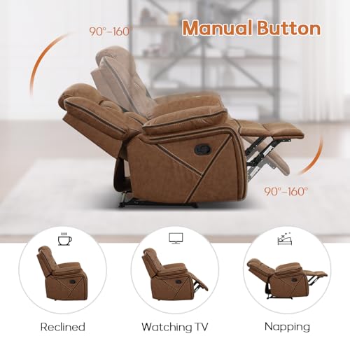 Manual Reclining Chair, Modern Faux Leather Single Sofa for Living Room
