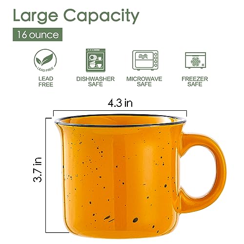 Set of 4 Large 16oz Ceramic Mugs - Vibrant Colors, Microwave & Dishwasher Safe