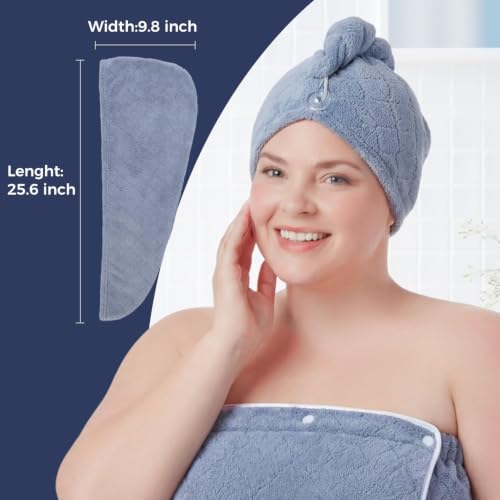 Plus Size Microfiber Bath Towel Wrap Set with Hair Towel, 2XL-4XL Blue