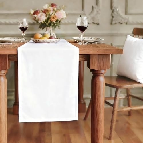 Waterproof White Table Runner - 12x36 Inch Washable Heavy-Duty Polyester