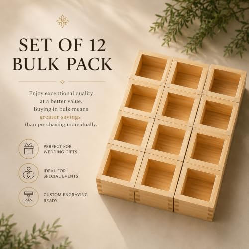 Japanese Hinoki Cypress Masu Cups Set of 12 | 4 fl oz Traditional Sake Bowls