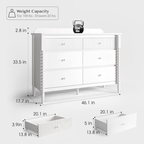 6-Drawer Nursery Dresser, White Kids Bedroom Storage Organizer with Anti-Tip