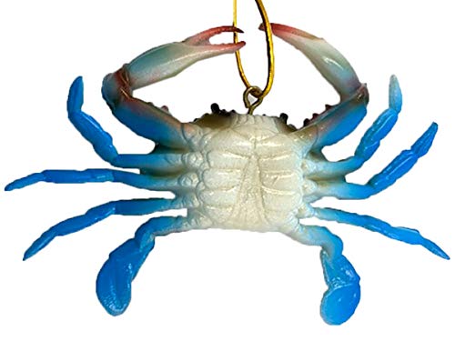Hand Painted Blue Crab Christmas Ornament - Nautical Maryland Themed Holiday Decor, 4in