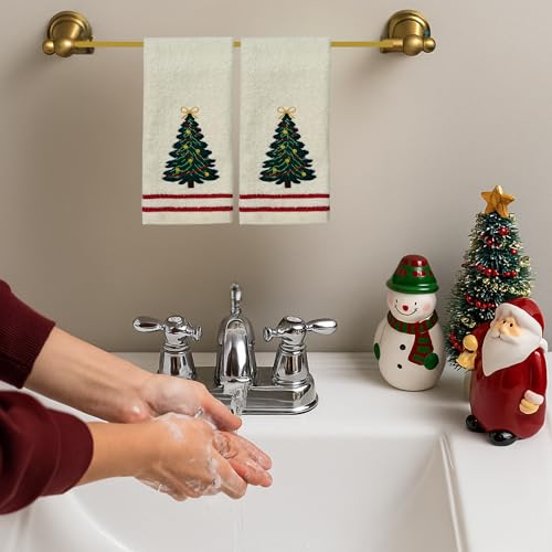 Christmas Tree Embroidered Fingertip Towels - Set of 2 Cotton Hand Towels
