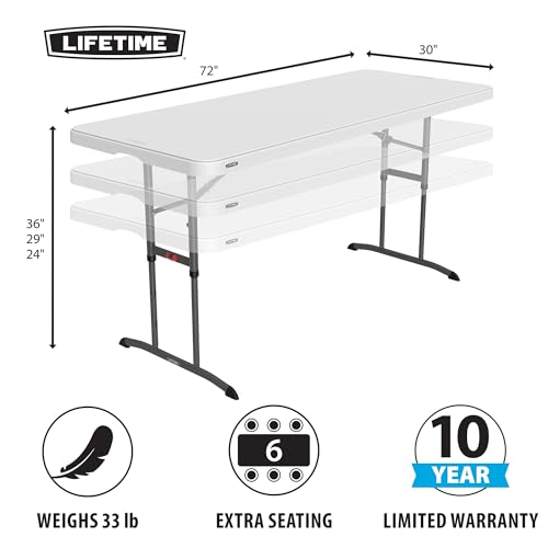6-Foot Adjustable Height Folding Nesting Table - Durable Indoor Outdoor