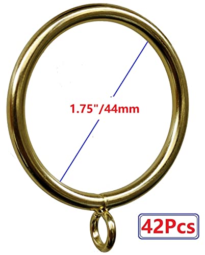 42-Piece Gold Metal Curtain Rings with Eyelets - 1.75-Inch Inner Diameter