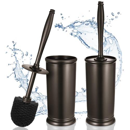 Toilet Brush and Holder Set (2 Pack) - Deep Cleaning Bathroom Scrubber, Bronze