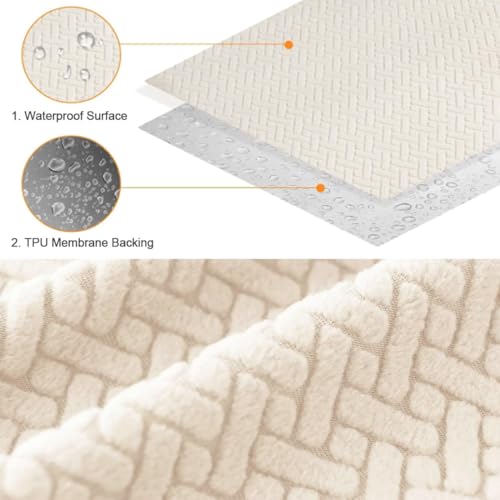 Large Waterproof Square Ottoman Cover with Elastic Bottom - Beige
