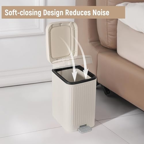 Slim Bathroom Trash Can with Lid - 1.9 Gallon Soft Close Step Garbage Can