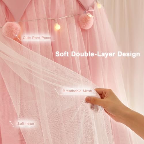 Princess Bed Canopy with Star Lights - Breathable Double Layer Drape for Girls