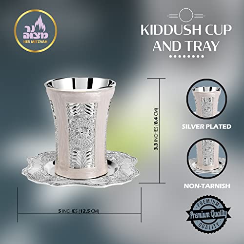 Marble and Silver Plated Kiddush Cup with Matching Tray, 7 oz