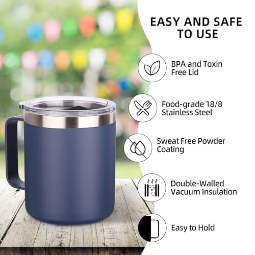 Volhoply 14oz Insulated Stainless Steel Coffee Mug with Lid - Navy, 8 Pack