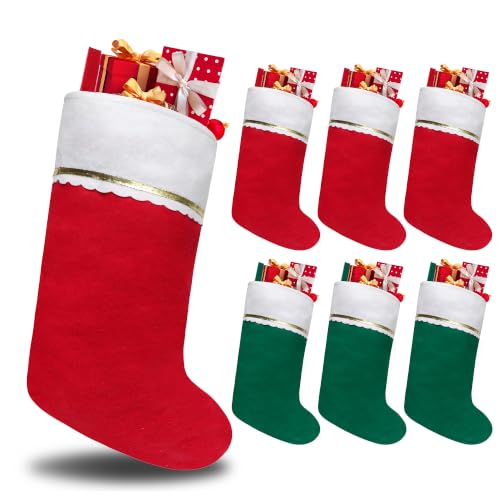 Mixed Color Felt Christmas Stockings 19 Inches Set of 6 with Gold Trim - Holiday Decor