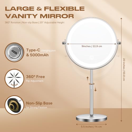 Dienmern Makeup Mirror, 1X/20X Rechargeable Vanity Mirror with Lights