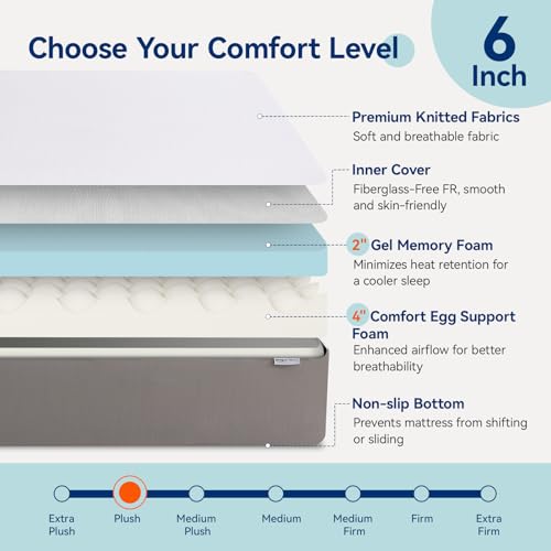 6-Inch Gel Memory Foam Twin Mattress - Soft Plush Feel, Breathable