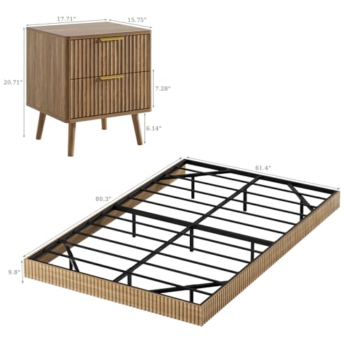 3-Piece Queen Floating Bed Frame Set with LED Lights and 2 Nightstands