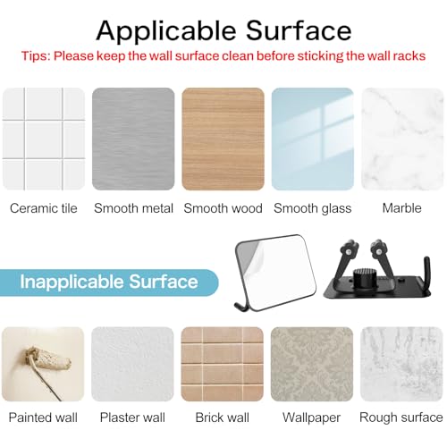 4 Pack Stainless Steel Self Adhesive Broom and Mop Holder Wall Mount