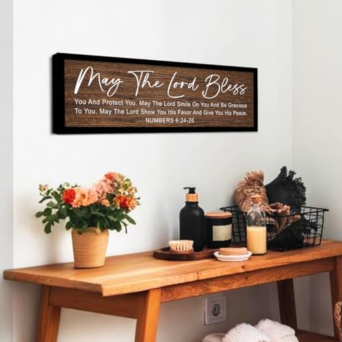 YEOION Number 6:24-26 Scripture Wall Decor Wooden Framed, Wood Grain Finish