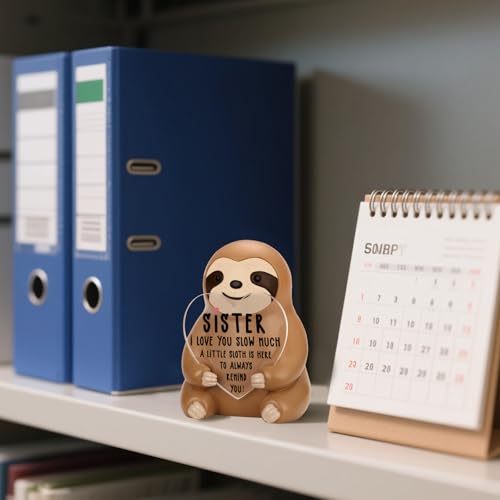 AkeKe Emotional Support Sloth Figurine with Heart Card - Sister Edition