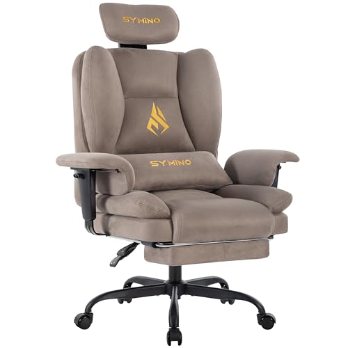 Ergonomic Fabric Gaming Chair with Footrest and 150° Recline, Light Coffee