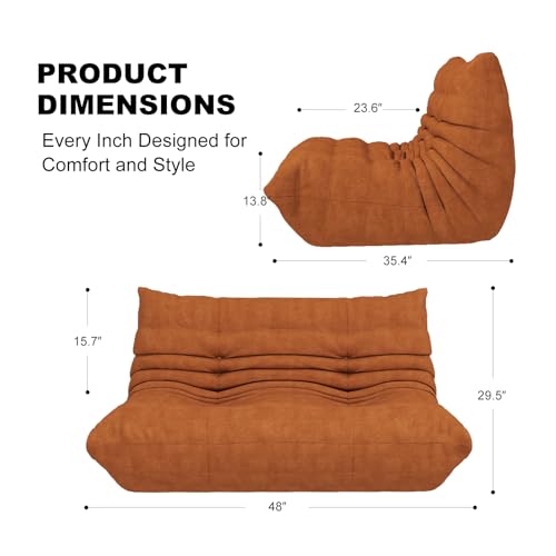 Full Foam Loveseat Bean Bag Sofa, Waterproof Floor Couch - Dark Orange