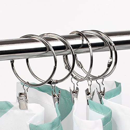 40 Pack Openable Curtain Rings with Clips - 1.5 Inch Silver Metal Hangers
