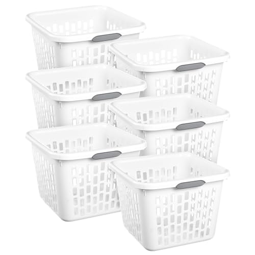 1.5 Bushel Plastic Laundry Basket, Ventilated Clothes Hamper - 6 Pack
