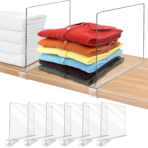 Clear Acrylic Shelf Dividers for Closet Organization 6 Pack