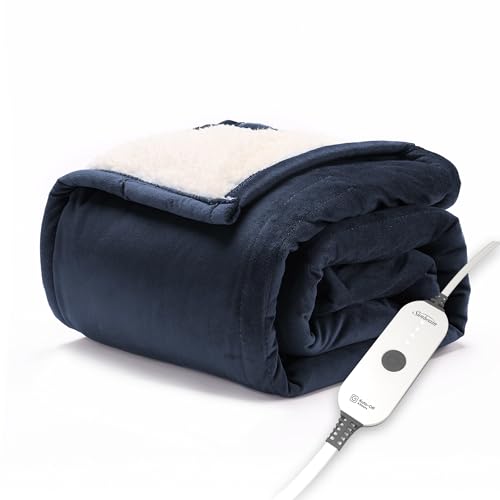 Heated Throw Blanket, Royal Mink and Sherpa Electric Blanket, 50x60 Inch