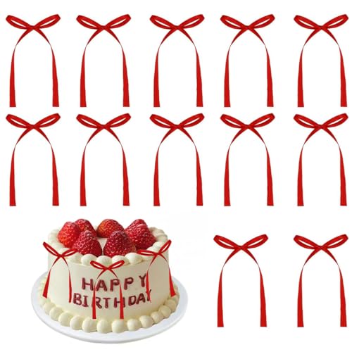 Red Bowcupcake Toppers 20 PCS - Wedding & Party Cake Decorations, Bridal, Baby