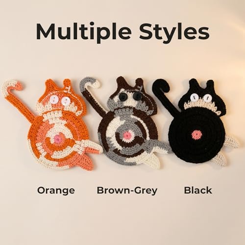 Graceice 3pcs Cat Woven Coasters - Cute Hand Knitted Drink Protectors for Cat Lovers