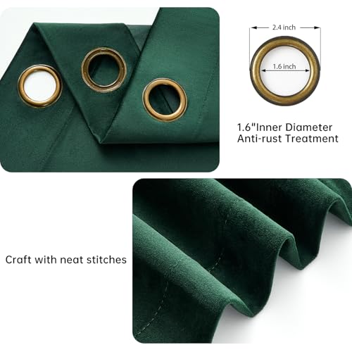 Dark Green Velvet Blackout Curtains 108 Inch Long for Living Room, Pack of 2