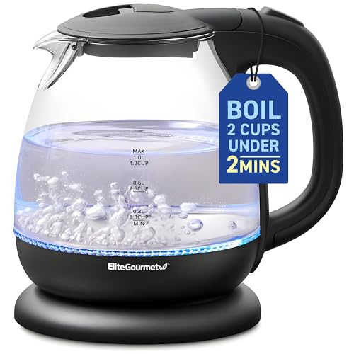1.0L Electric Glass Kettle with Blue LED, Cordless Base & Auto Shut-Off