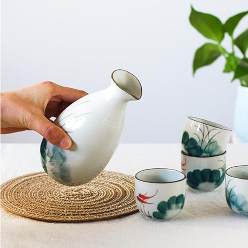 Ceramic Sake Set with Bottle and Cups - Japanese Porcelain Tea & Drinkware