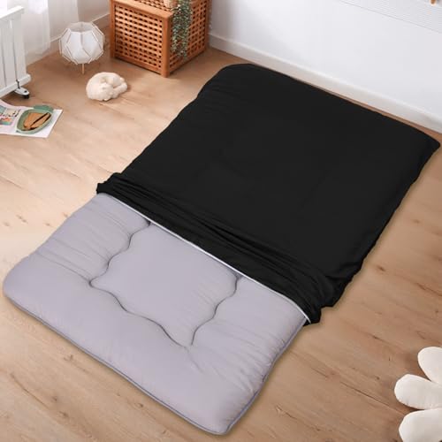 Cotton Futon Mattress Cover with Zipper - Twin Size Black