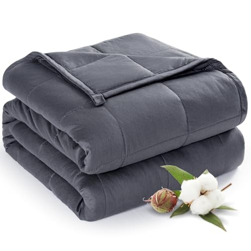 Cooling Weighted Blanket for Adults - Queen Size 60"x80" 20 lbs, Soft Cotton, Breathable, Washable, Dark Grey