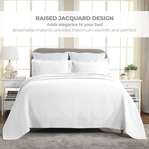 SUPERIOR Solitaire Cotton Bedspread Quilt Set, All Season - Twin, White