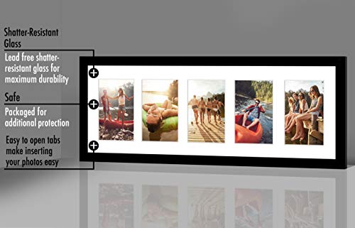 8x24 Collage Picture Frame with Mat for Five 4x6 Photos - Black Wall Frame