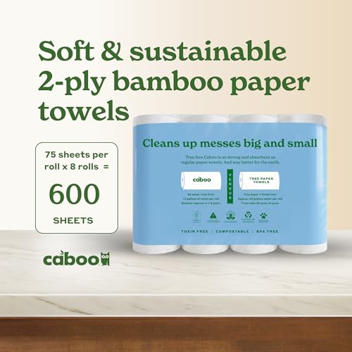 Tree-Free Bamboo Kitchen Paper Towels - Eco-Friendly 2-Ply (8 Family Rolls)