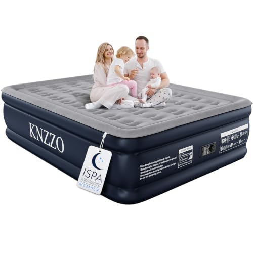 KNZZO Queen Air Mattress Blue 18 Inch with Built-in Pump, 800lb Support