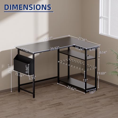 40-Inch L-Shaped Computer Desk with Reversible Shelves for Small Spaces
