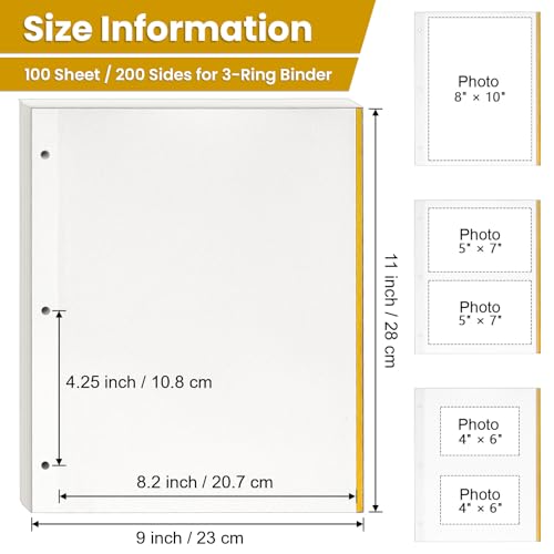 100 Sheet Self-Adhesive Photo Album Refill Pages for 3-Ring Binders, 11x9"
